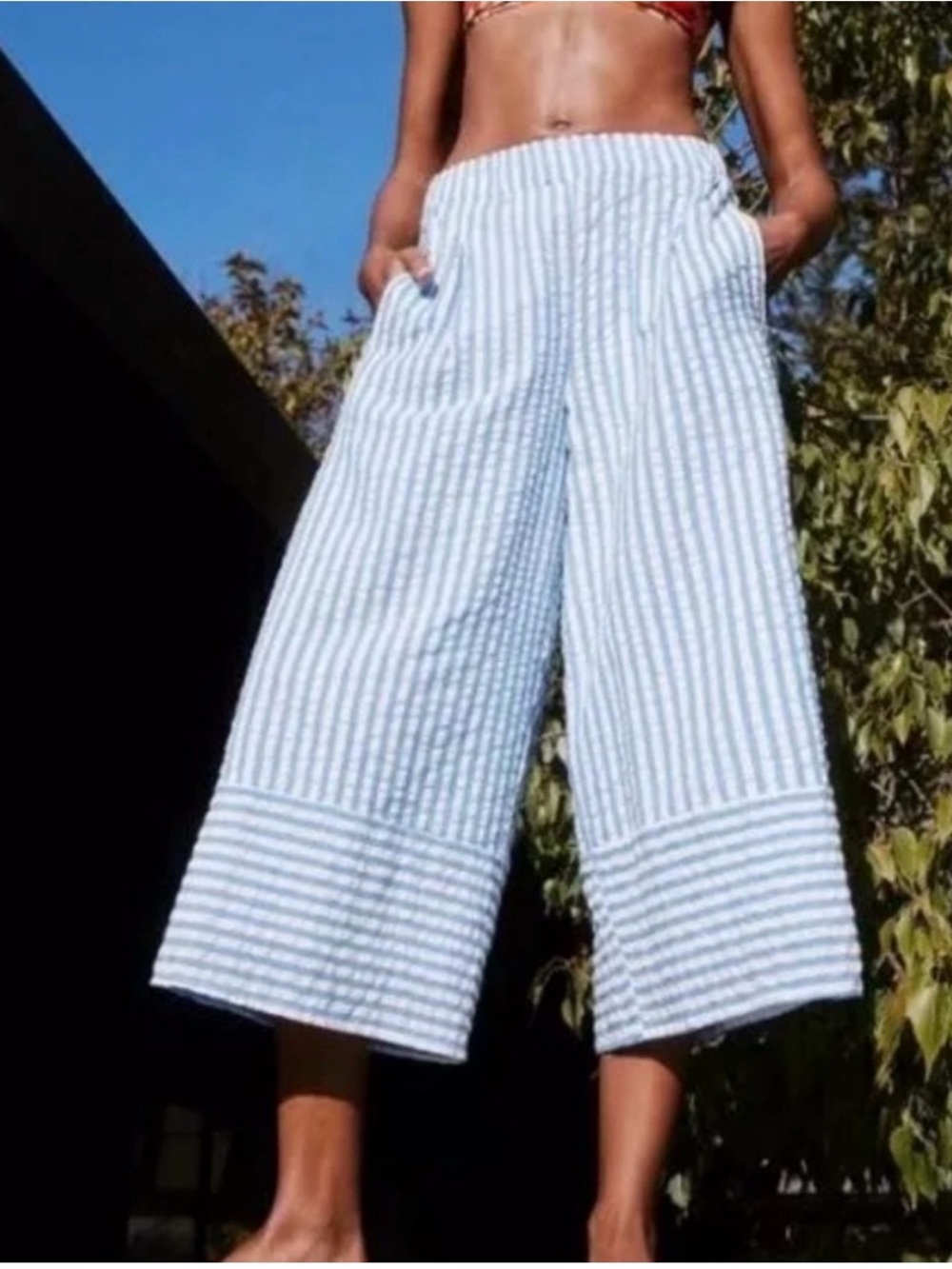 Roller Rabbit Seer sucker blue Wide-Leg Crop Pants